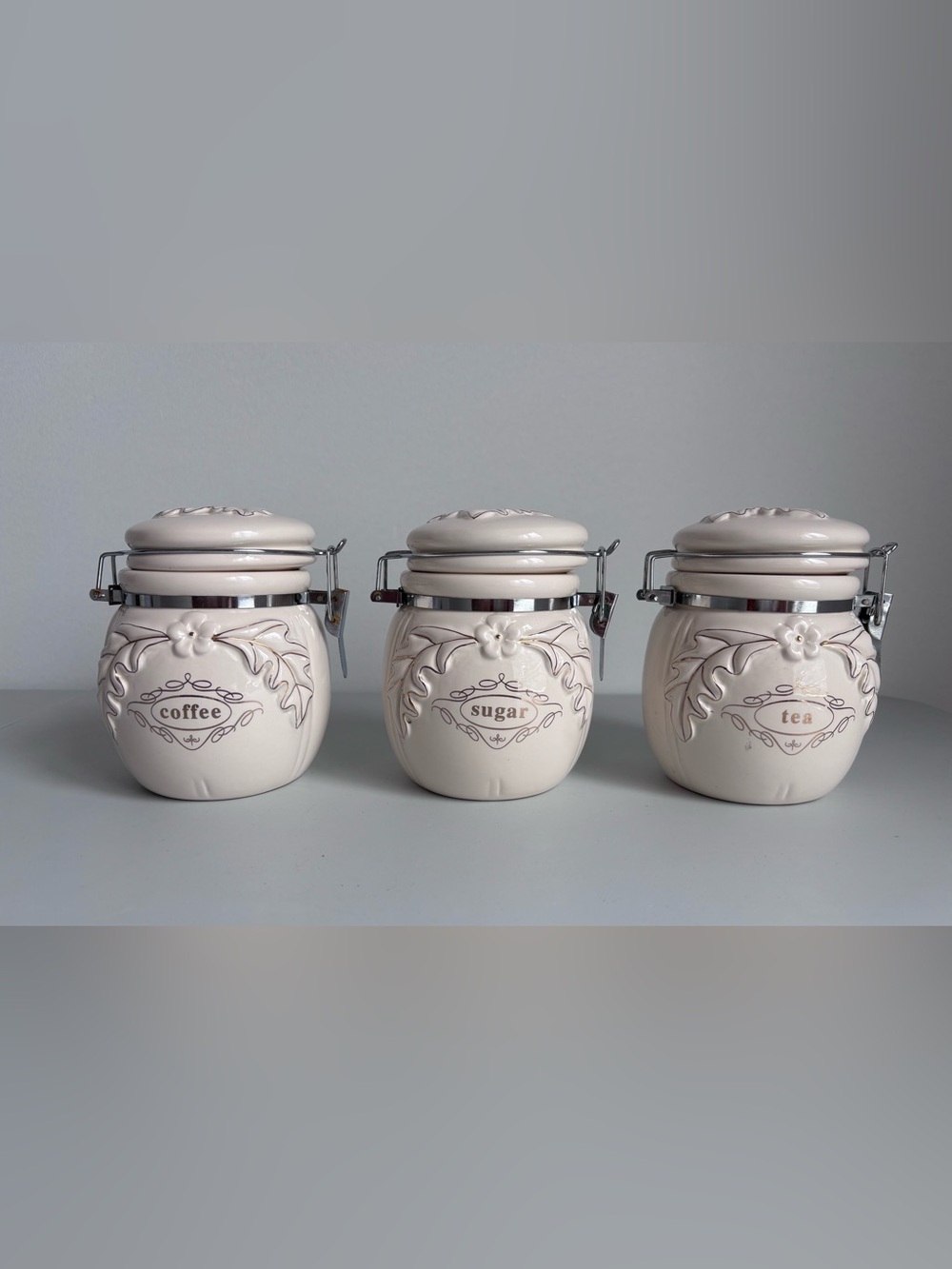 Ceramic Canister Set - Coffee, Sugar, Tea - Large